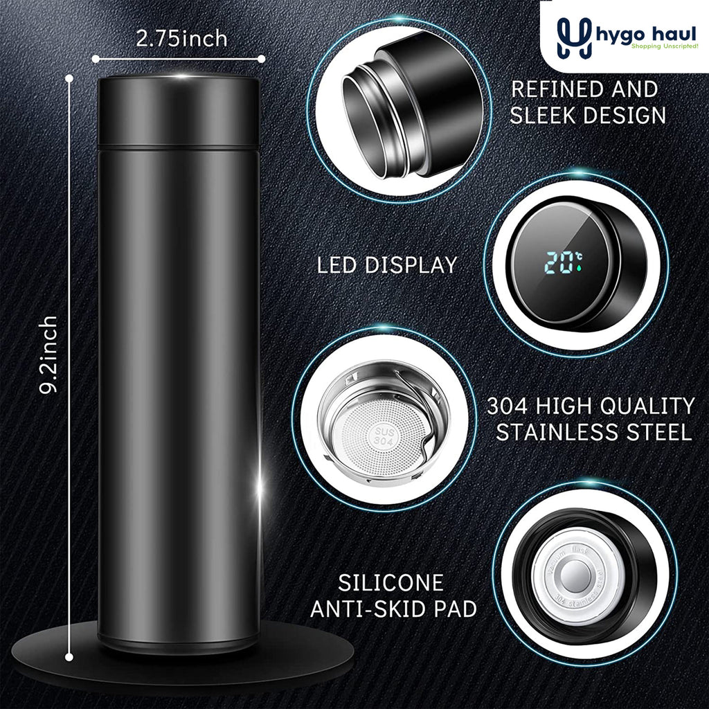 Water Bottle Stainless Steel 500ml LED Temperature Display - Multicolour