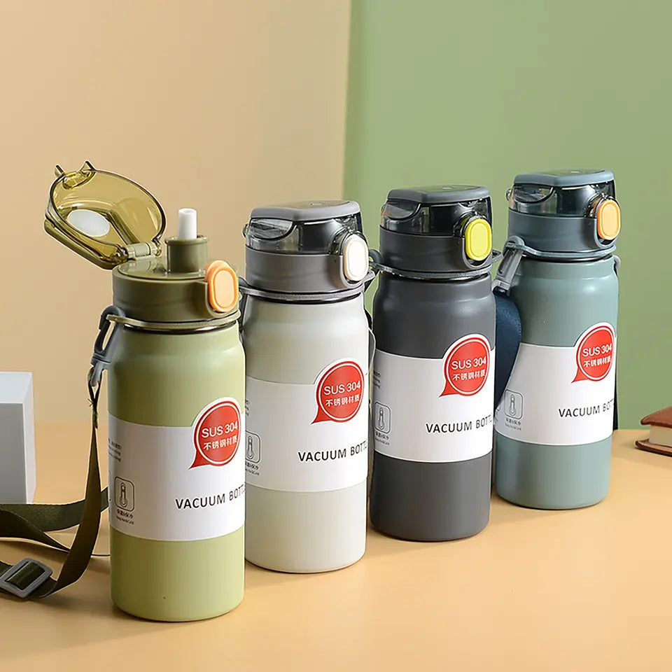 Water Bottle for Children Stainless Steel Straw Thermos Bottle 800ml