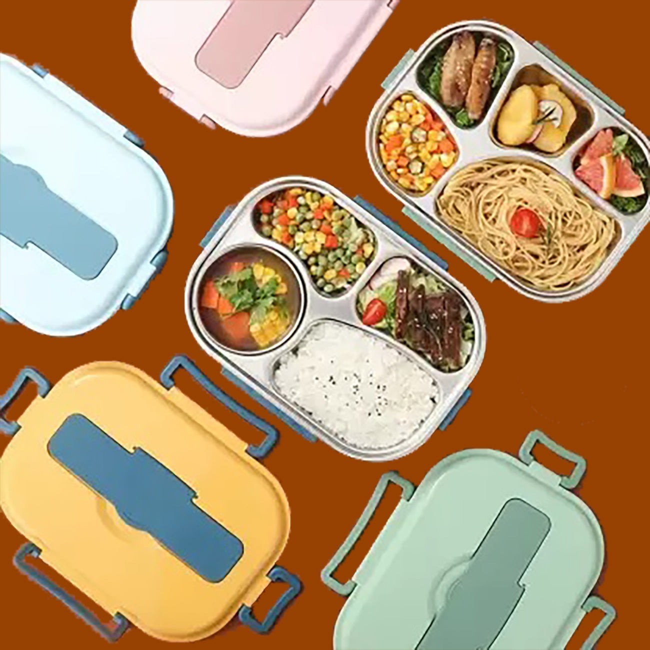 4 Compartment Stainless Steel Lunch Box with Spoon & Chopsticks
